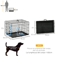 Gabbia Trasportino per Cani Gatti Pieghevole in Acciaio Doppia Apertura 76x53x57 cm Nero