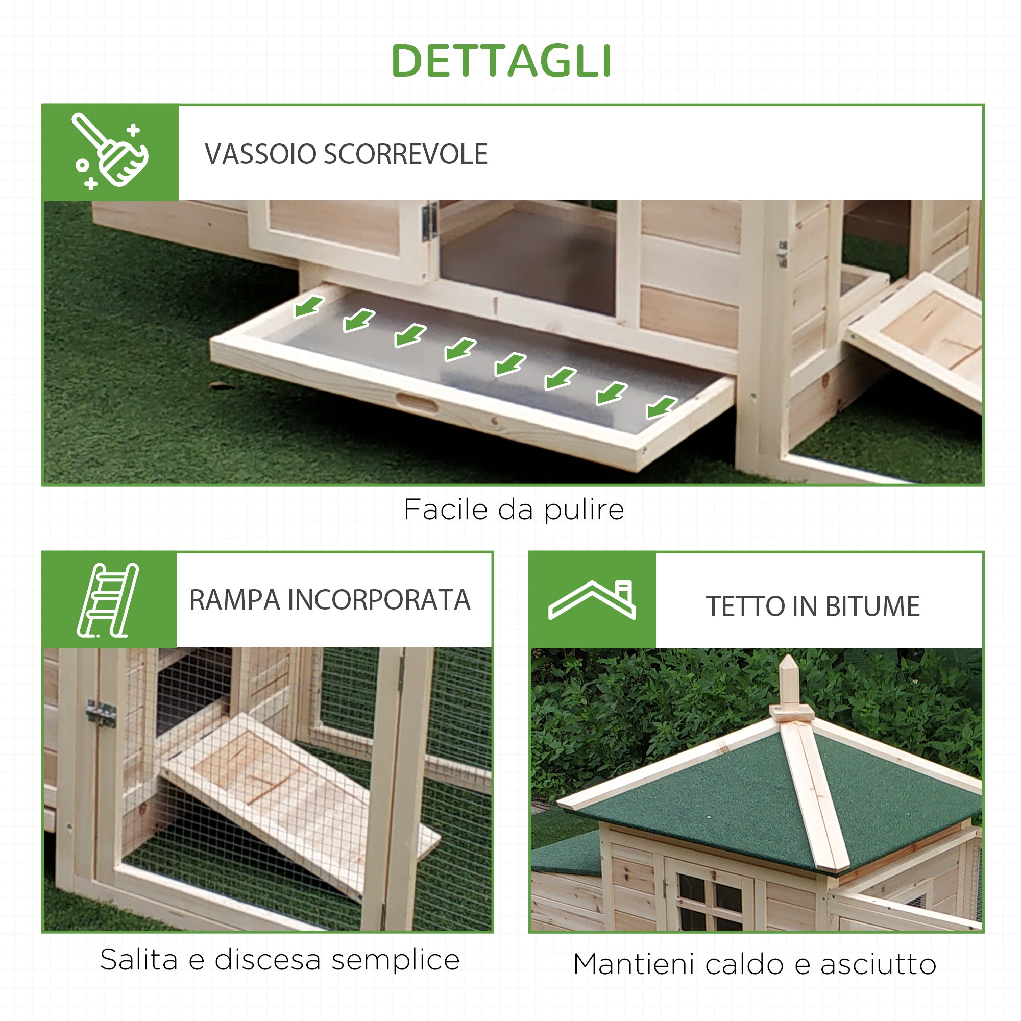 Pollaio con Area di Corsa per Esterno con 2 Nidificazioni in Legno 196x73.5x98 cm