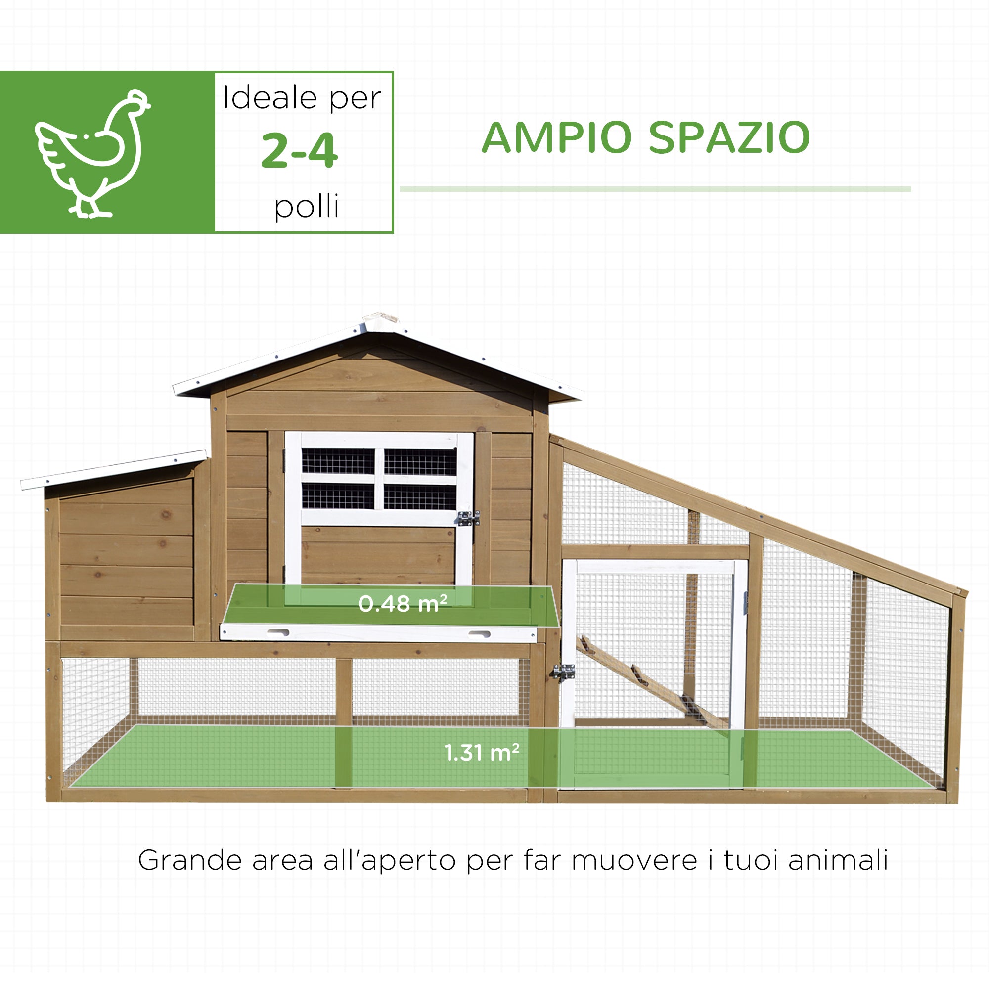 Pollaio da Giardino per Galline con Corsa e Zona di Nidificazione Vassoio Estraibile 200x80x105 cm