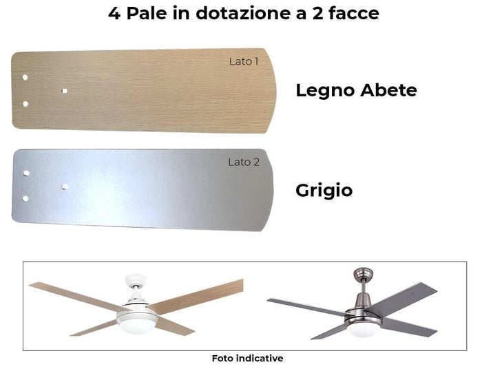 Ventilatore da Soffitto 4 Pale e Lampada Ø122cm 3 Velocità Vannini Moderno