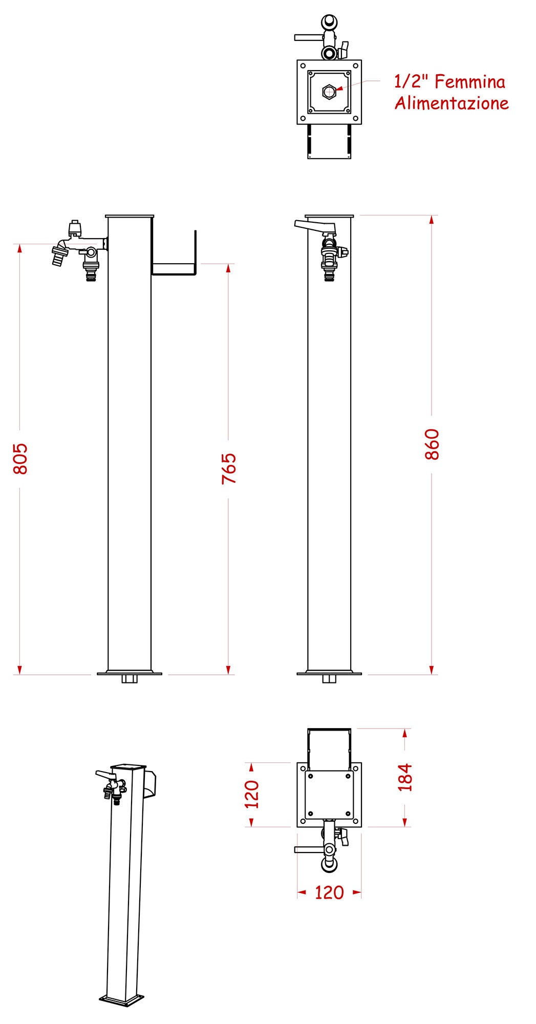 Fontana da Giardino con Doppio Rubinetto Belfer 42QRR Tortora