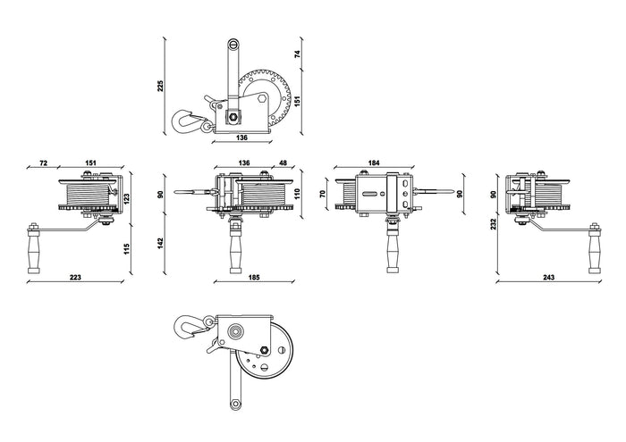 Verricello Manuale Nautico 1600/725 lbs/kg 10m Dragon Winch DWK 16 Fune