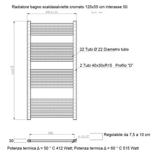 Scaldasalviette da Bagno 1200x550 mm in Acciaio Bonussi Stand Dritto Cromo