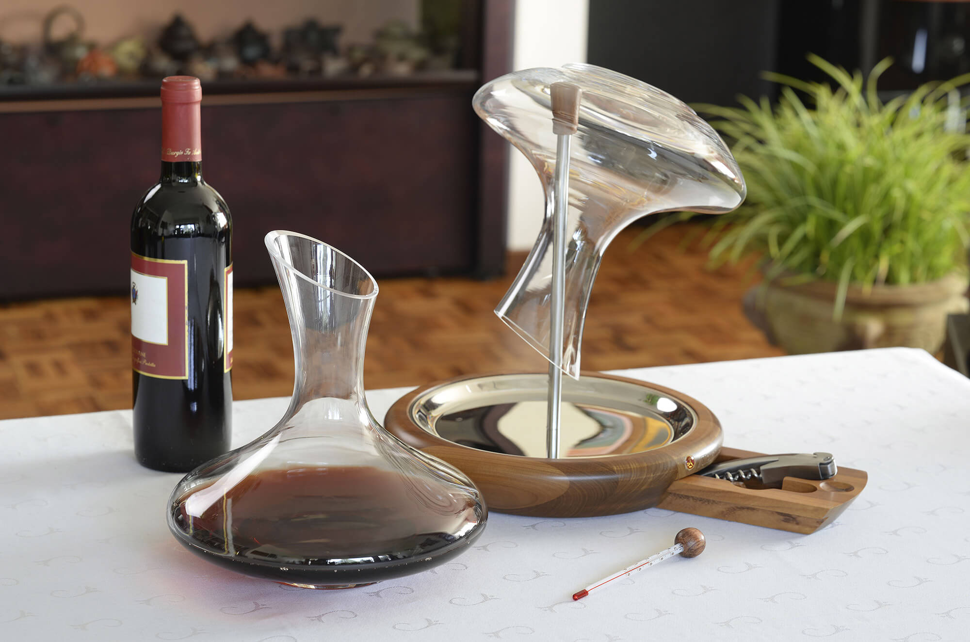 Decanter Vino con Base e Accessori in Legno e Acciaio Alexander