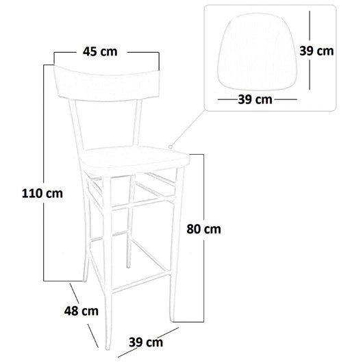 Sgabello in legno milano h 80cm da terra alla seduta grezzo da verniciare