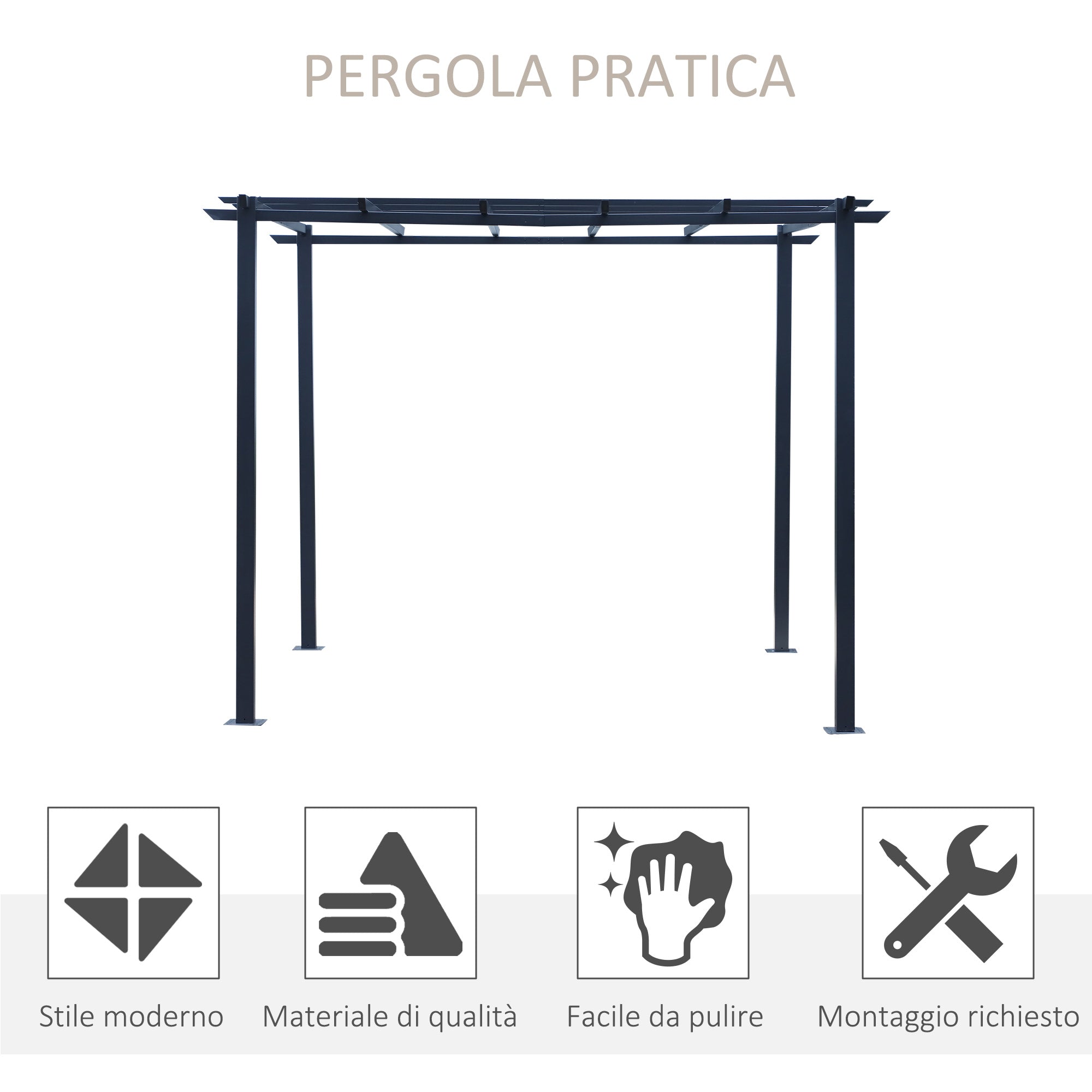 Pergola da Giardino 3x3m in Metallo Nero