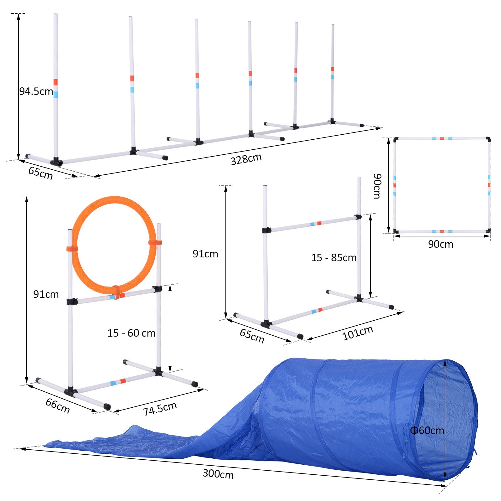 Set Addestramento Cani da Esterno Bianco Arancione Blu Ø60x300 cm