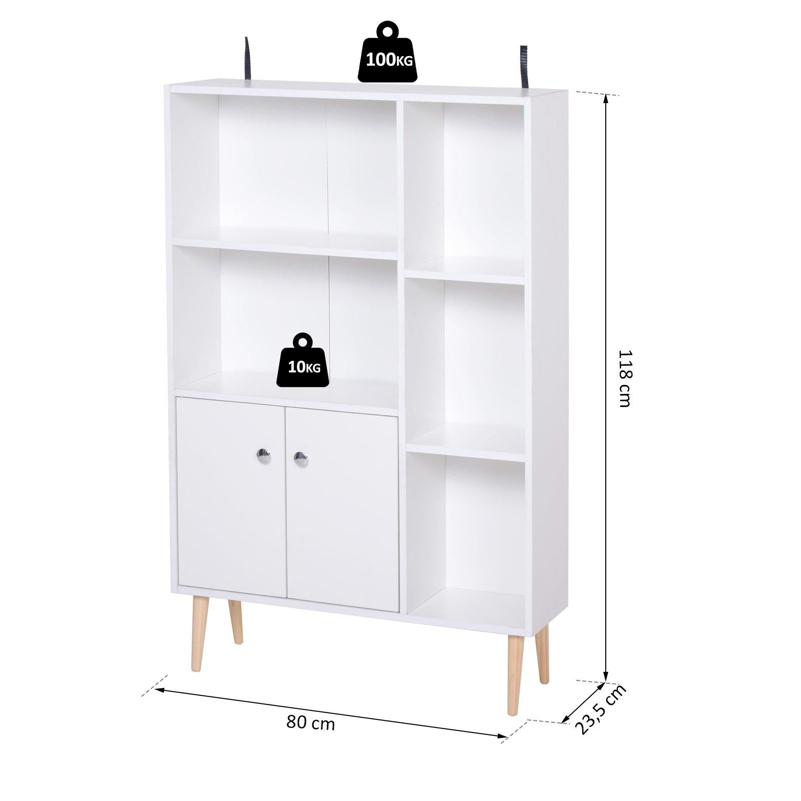 Mobiletto Libreria con Piedini in Legno di Pino Bianco 80x23.5x118 cm