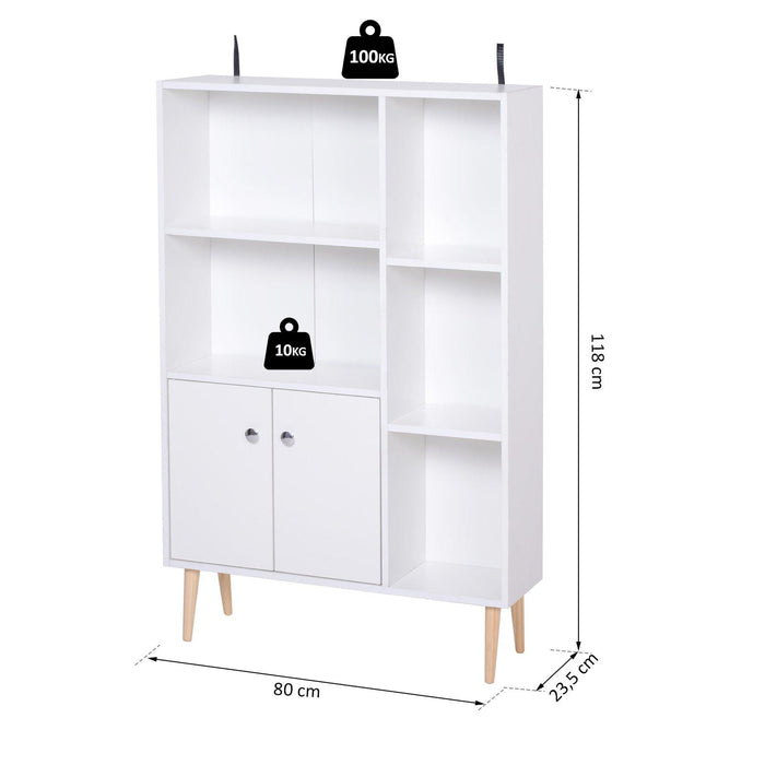 Mobiletto Libreria con Piedini in Legno di Pino Bianco 80x23.5x118 cm