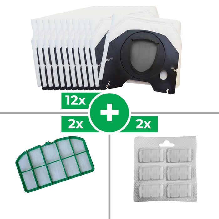 Kit Ricambi 12 Sacchetti 2 Filtri 12 Profumatori Compatibili Folletto VK200 VK220