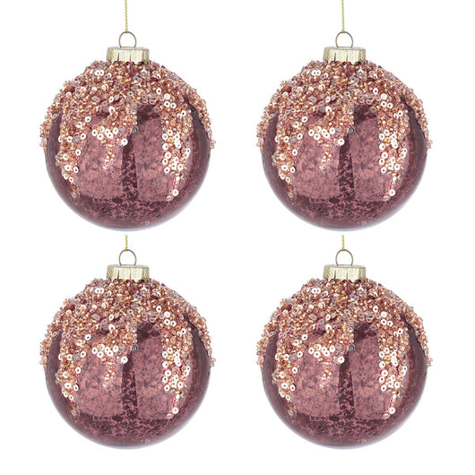 Palle di Natale in Vetro Borgogna Bordeaux Paillettes Addobbi Natalizi Albero Diametro: 100 mm