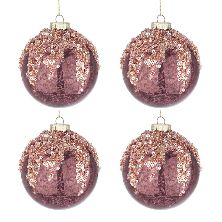 Palle di Natale in Vetro Borgogna Bordeaux Paillettes Addobbi Natalizi Albero Diametro: 100 mm