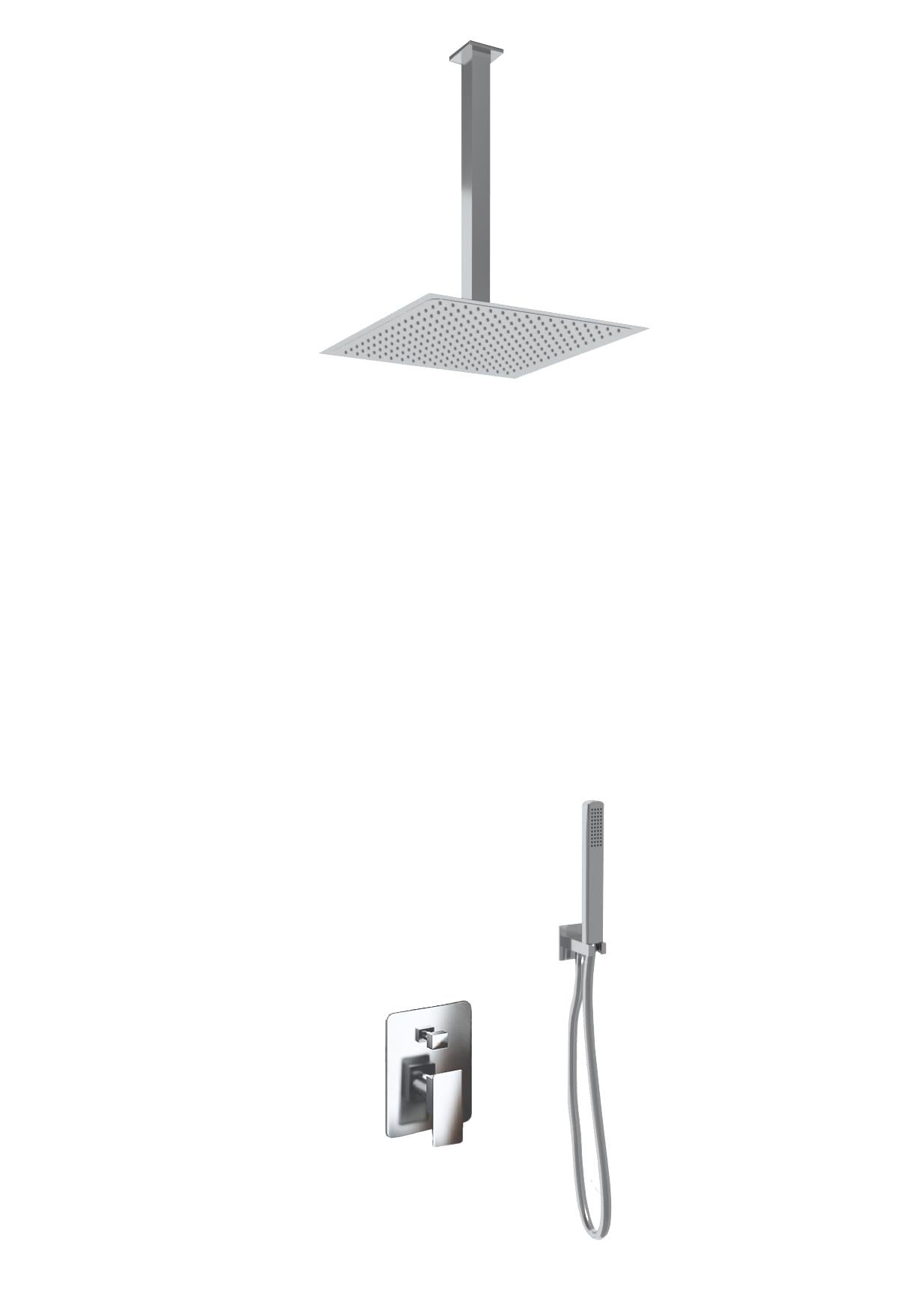 Kit Doccia Soffione Doccino e Miscelatore in Acciaio Inox 25x25 cm da Soffitto Square