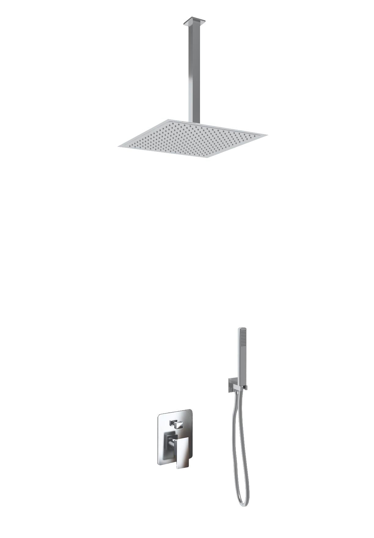 Kit Doccia Soffione Doccino e Miscelatore in Acciaio Inox 30x30 cm da Soffitto Square