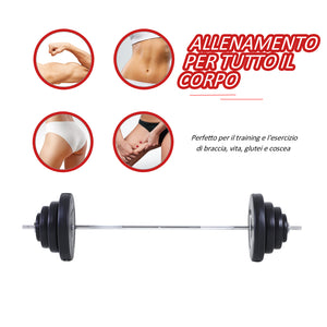 Set Bilanciere 170 cm in Ferro Zigrinato con con 8 Dischi Peso Regolabile 70Kg