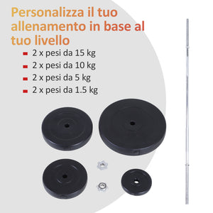 Set Bilanciere 170 cm in Ferro Zigrinato con con 8 Dischi Peso Regolabile 70Kg