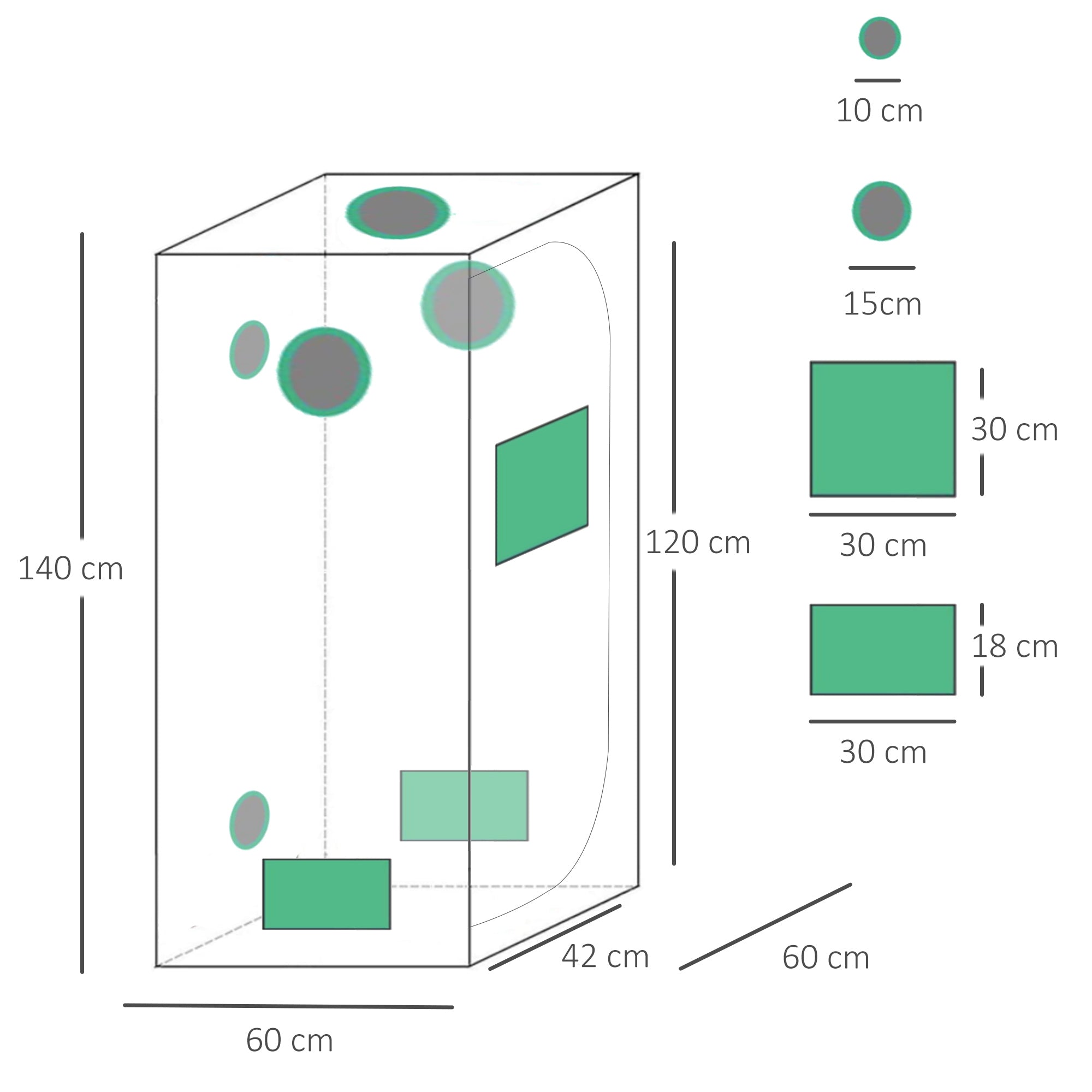 Tenda Coltivazione Idroponica Grow Box 60x60x140 cm con Cerniere Luci Illuminazione  Mylar