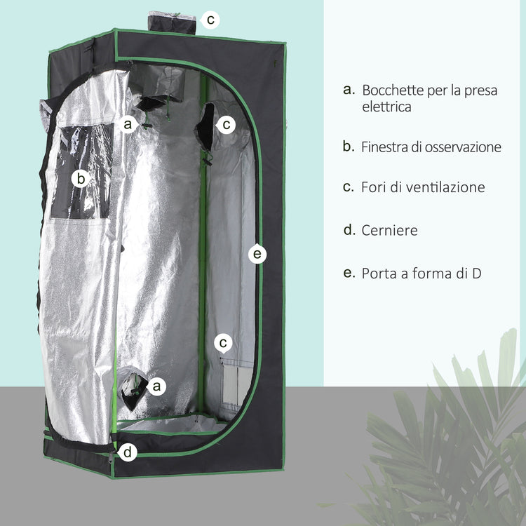 Tenda Coltivazione Idroponica Grow Box 60x60x140 cm con Cerniere Luci Illuminazione  Mylar