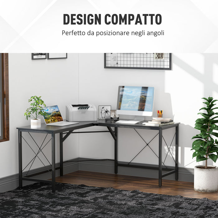 Scrivania da Ufficio Grande ad Angolo in Metallo e MDF 150x150x76 cm  Nera