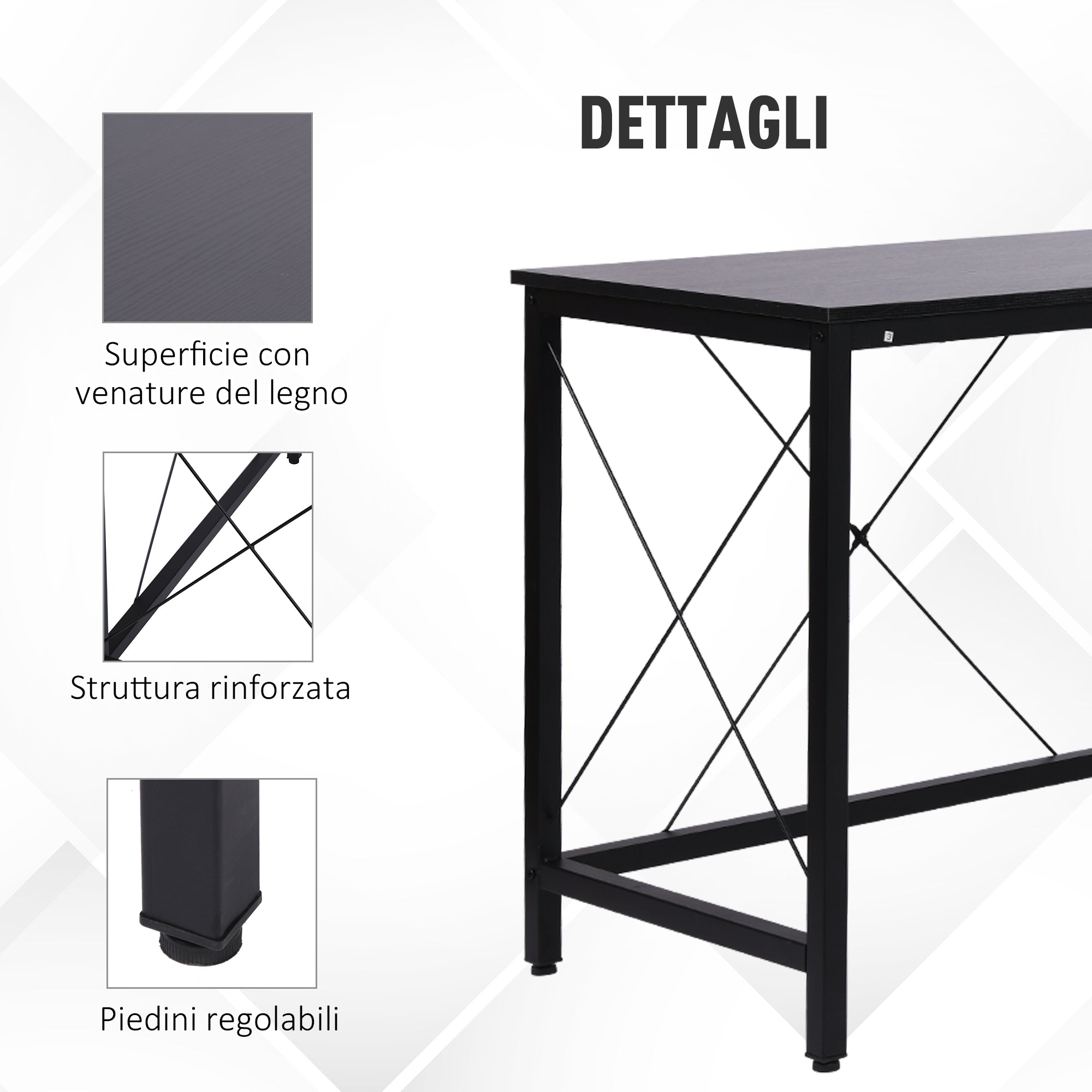 Scrivania da Ufficio Grande ad Angolo in Metallo e MDF 150x150x76 cm  Nera