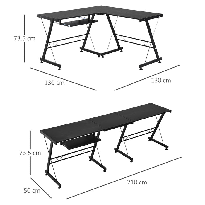 Scrivania da Ufficio Grande ad Angolo in Acciaio e MDF 130x130x73.5 cm  Nera