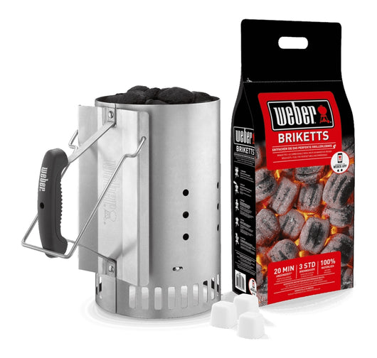 Kit Ciminiera di Accensione Weber 17631 + 2 Kg di Bricchetti + 3 Cubetti Accensione