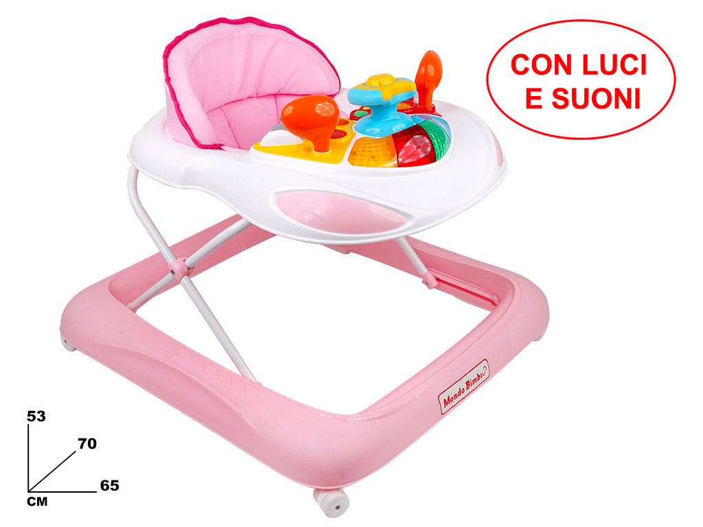 Girello per Bambina 3 Altezze con Luci e Suoni Rosa