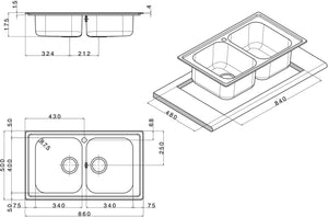 Lavello Cucina 2 Vasche 86x50 cm in Acciaio Inox Apell Melodia