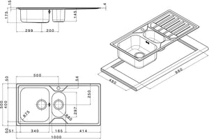 Lavello Cucina 1 Vasca e Mezza 100x50 cm in Acciaio Inox Apell Melodia Gocciolatoio Destro