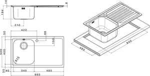 Lavello Cucina 1 Vasca 86x50 cm in Acciaio Inox Apell Venezia Gocciolatoio Sinistro