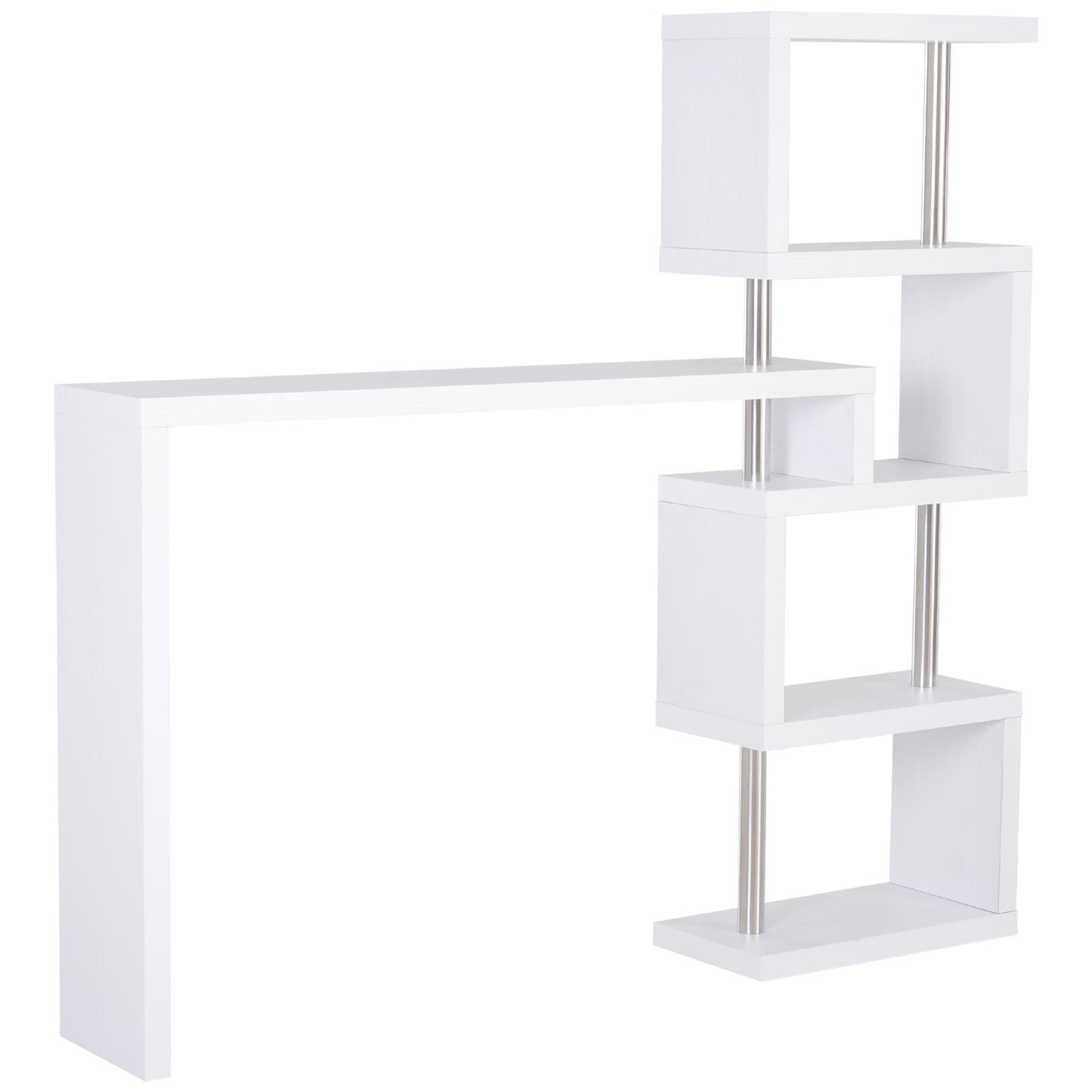 Mobile a Scaffali Libreria 4 Livelli con Tavolo in MDF  Bianco