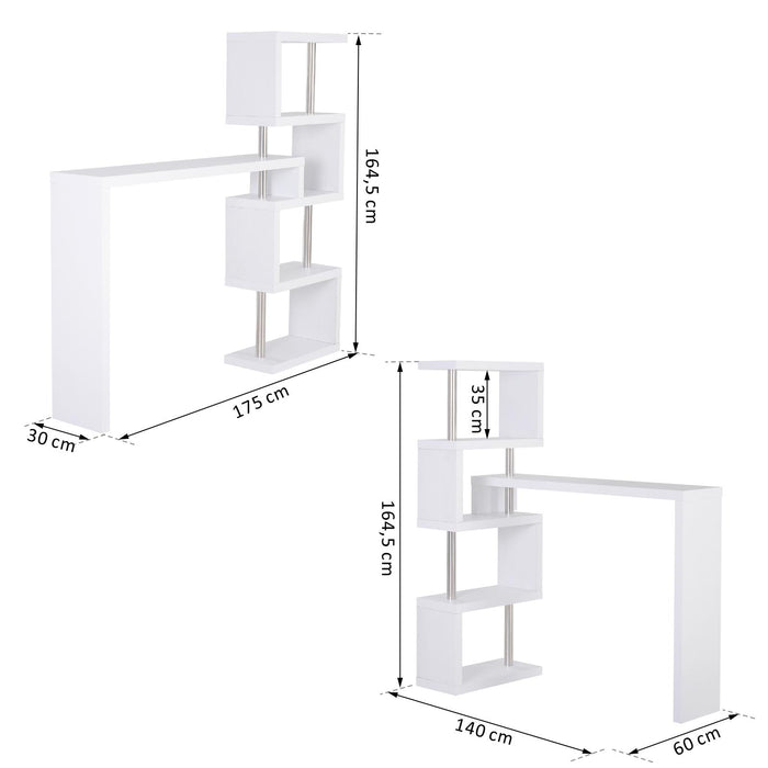 Mobile a Scaffali Libreria 4 Livelli con Tavolo in MDF  Bianco