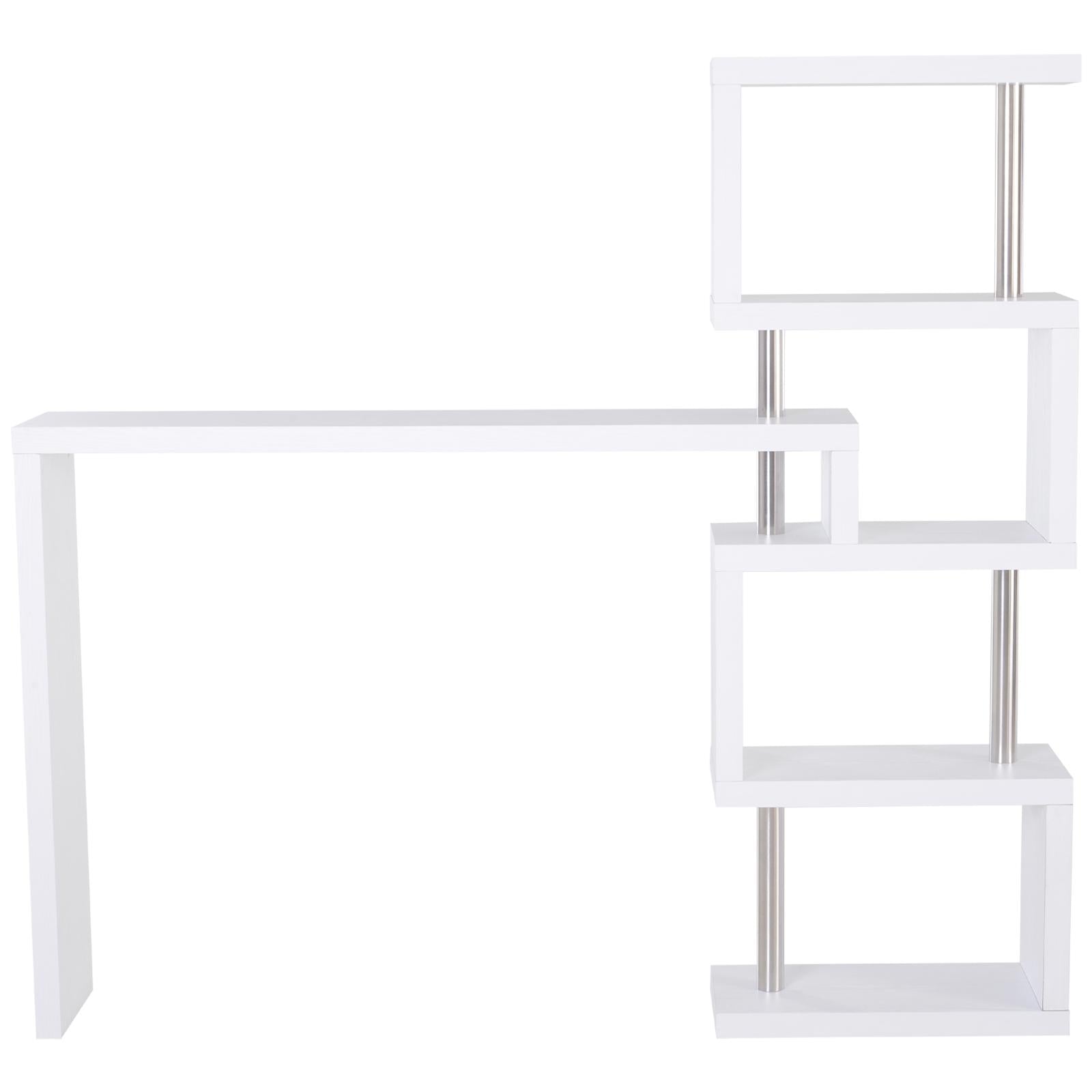 Mobile a Scaffali Libreria 4 Livelli con Tavolo in MDF  Bianco