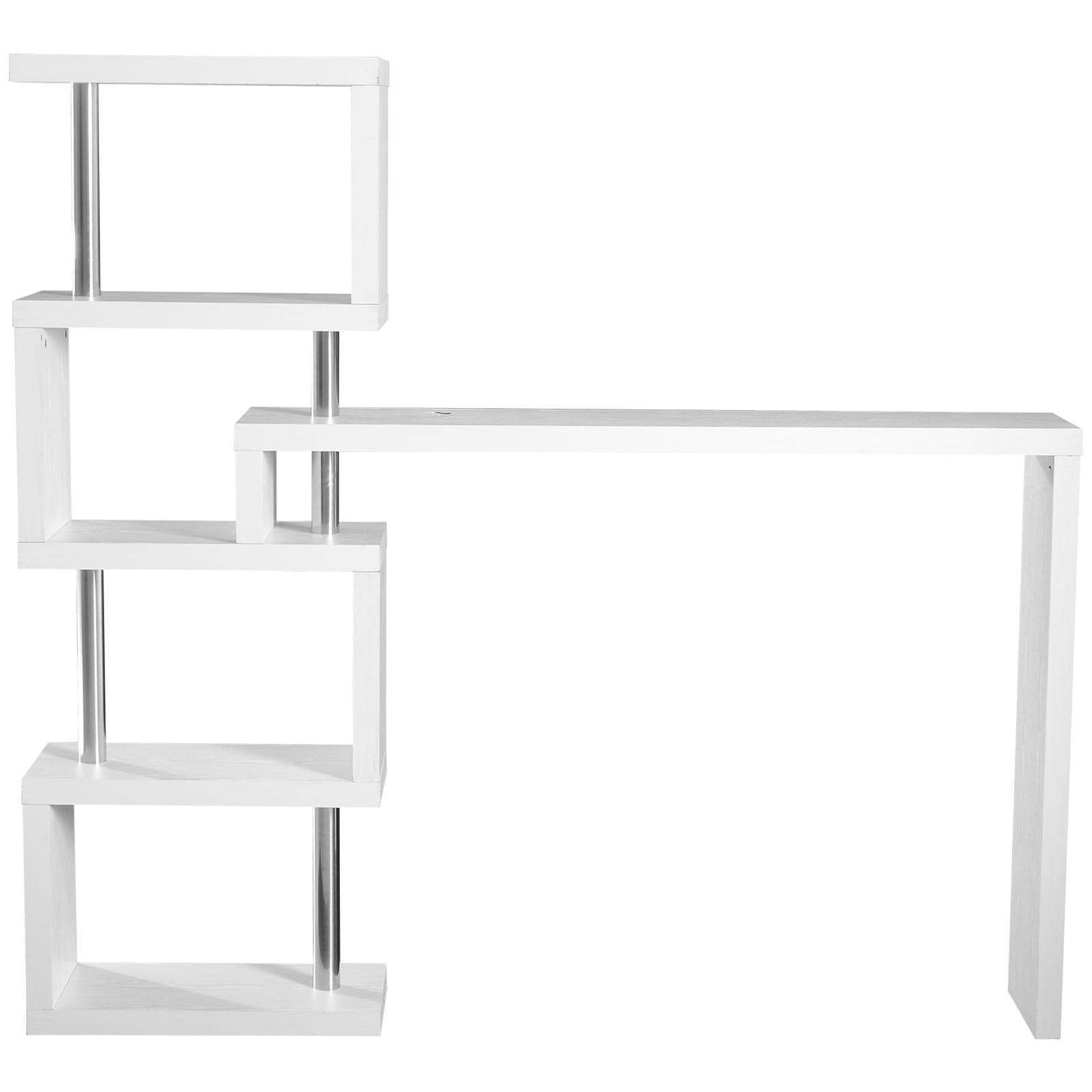 Mobile a Scaffali Libreria 4 Livelli con Tavolo in MDF  Bianco