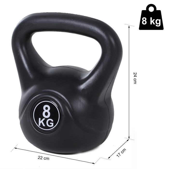 Kettlebell per Allenamento 8 Kg in PVC e Sabbia  Nero