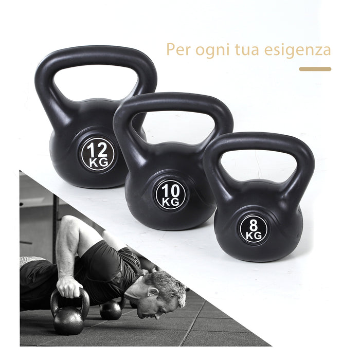 Kettlebell per Allenamento 8 Kg in PVC e Sabbia  Nero