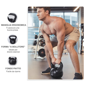 Kettlebell per Allenamento 8 Kg in PVC e Sabbia  Nero