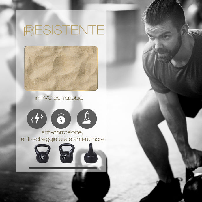 Kettlebell per Allenamento 8 Kg in PVC e Sabbia  Nero