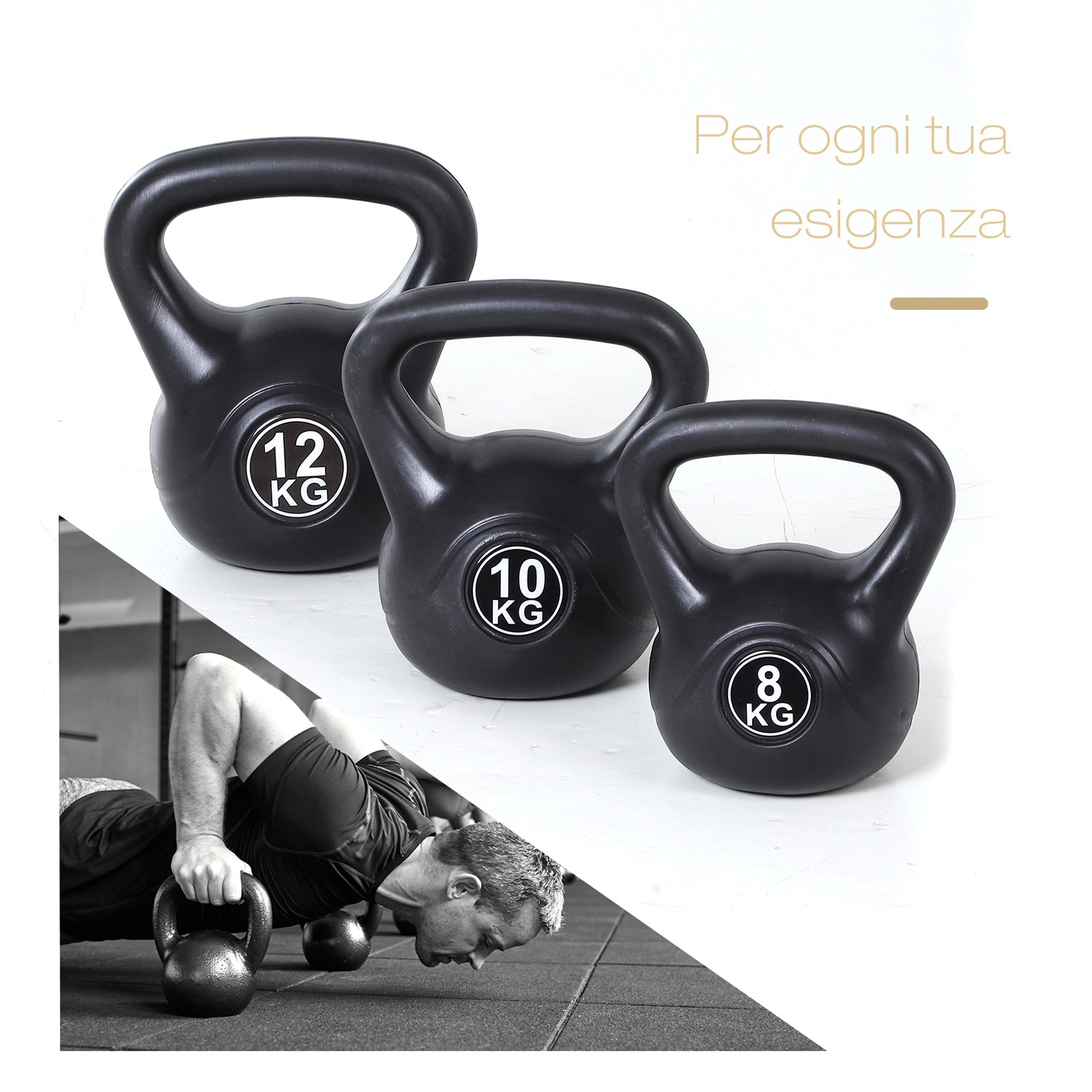 Kettlebell per Allenamento 10 Kg in PVC e Sabbia  Nero