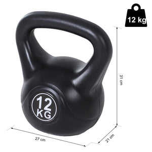 Kettlebell per Allenamento 12 Kg in PVC e Sabbia  Nero