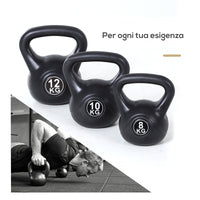 Kettlebell per Allenamento 12 Kg in PVC e Sabbia  Nero