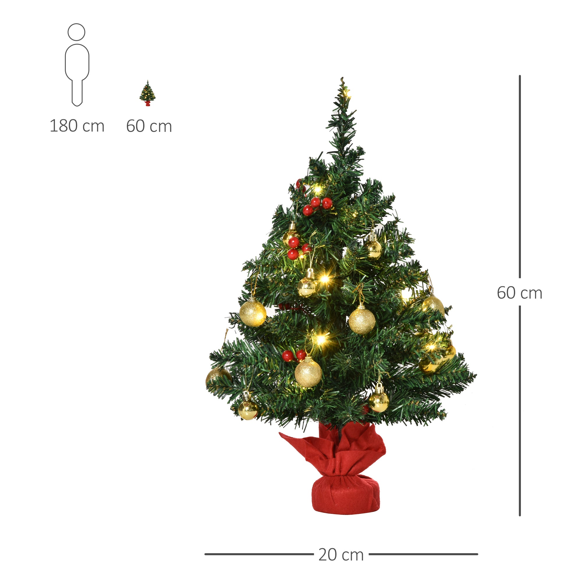 Albero di Natale Artificiale da Tavolo 60 cm 73 Rami 15 LED  Verde