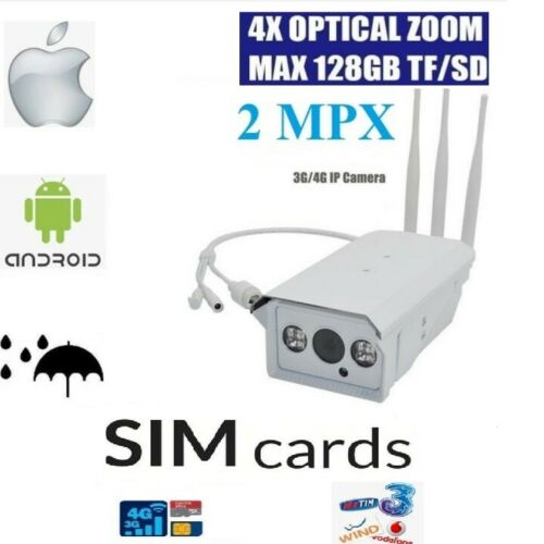 TELECAMERA IP 4G 3G GSM WIRELESS CAM 2 MPX SIM WIFI CLOUD SD ONVIF ZOOM CAMERA