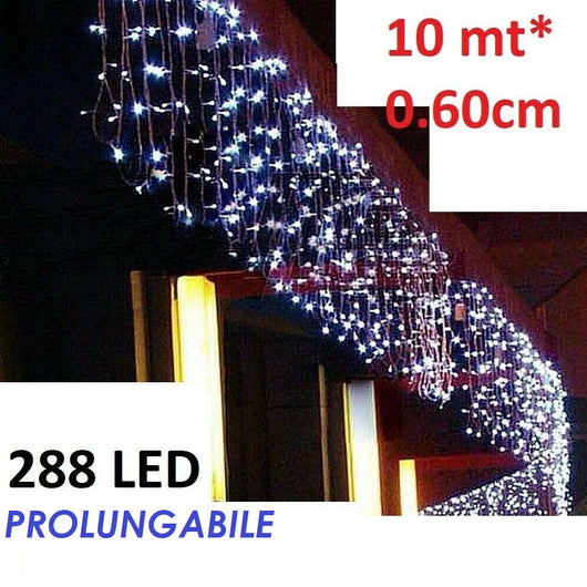 Tenda Luminosa Natalizia BIANCO FREDDO PROLUNGA PIOGGIA LUCI 10m x 60cm 288led