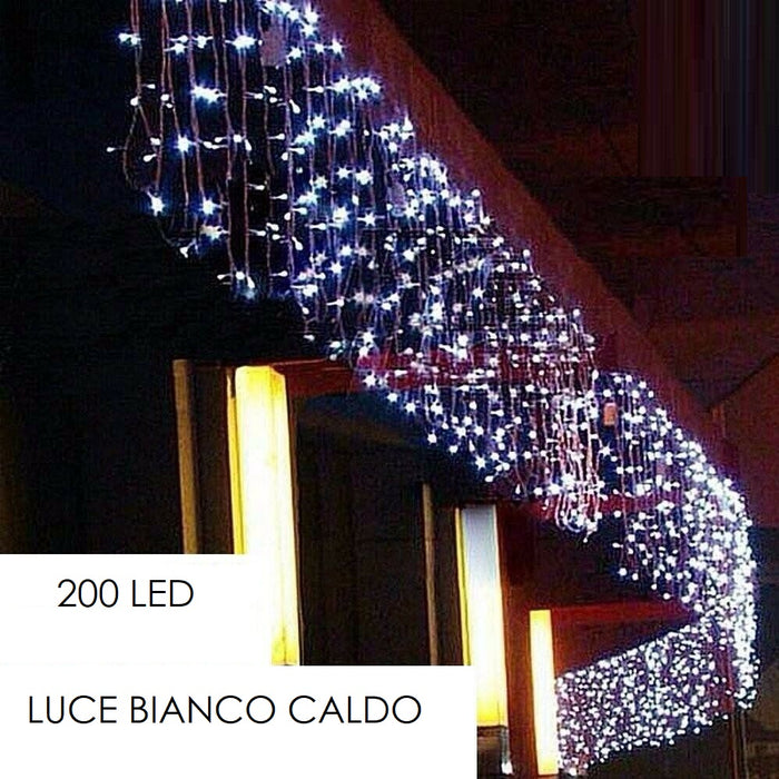 Tenda Luminosa Natalizia LUCE BIANCO CALDO LUCI 10m x 40cm 200led PROLUNGA PIOGGIA