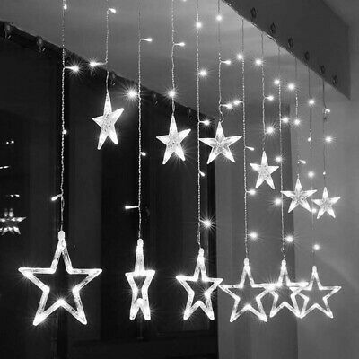 CATENA STELLA LUMINOSA LUCE BIANCO FREDDO NATALE FESTE ADDOBBI STELLE LUCI LED