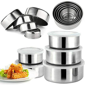 SET 5 CONTENITORI CIBO ACCIAIO CONSERVA ALIMENTI CON COPERCHI CUCINA IMPILABILE