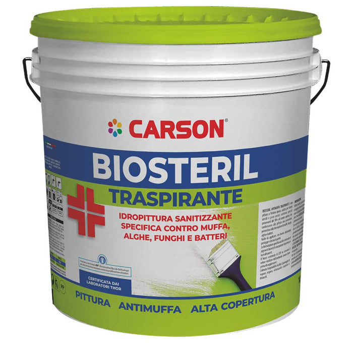 Idropittura Certificata antimuffa Pittura bianca Carson Biosteril traspirante 14 lt