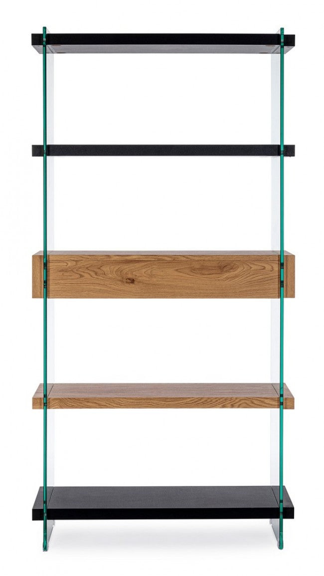 Libreria 4 Ripiani 2 Cassetti 90x39x180h cm Line Wood Nero