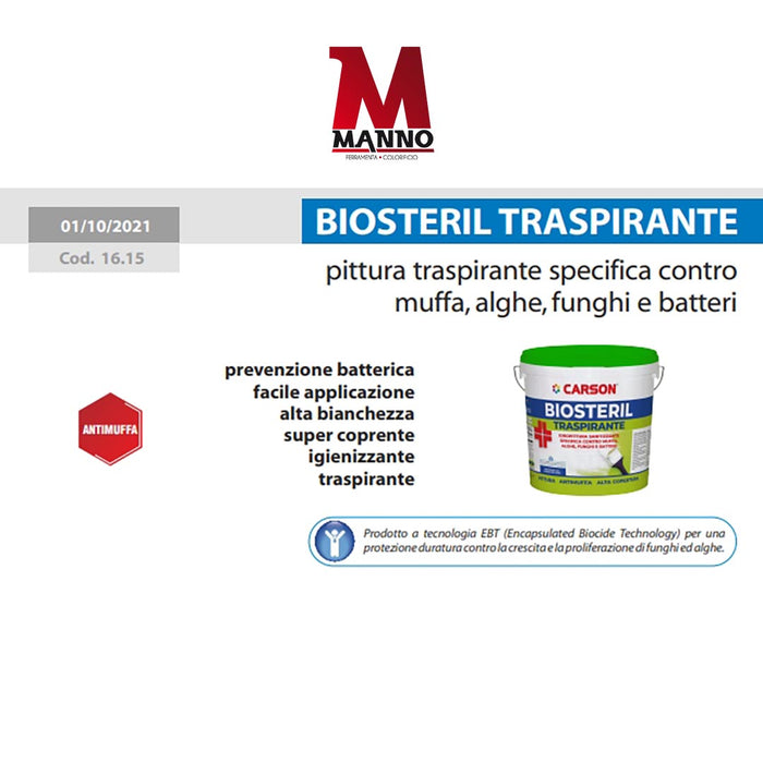 Idropittura Certificata antimuffa Pittura bianca Carson Biosteril traspirante 14 lt